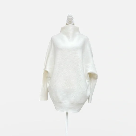 NWT Zenana Dolman Sleeve Mock Neck Ribbed Sweater in Off White Size M - Picture 3 of 10